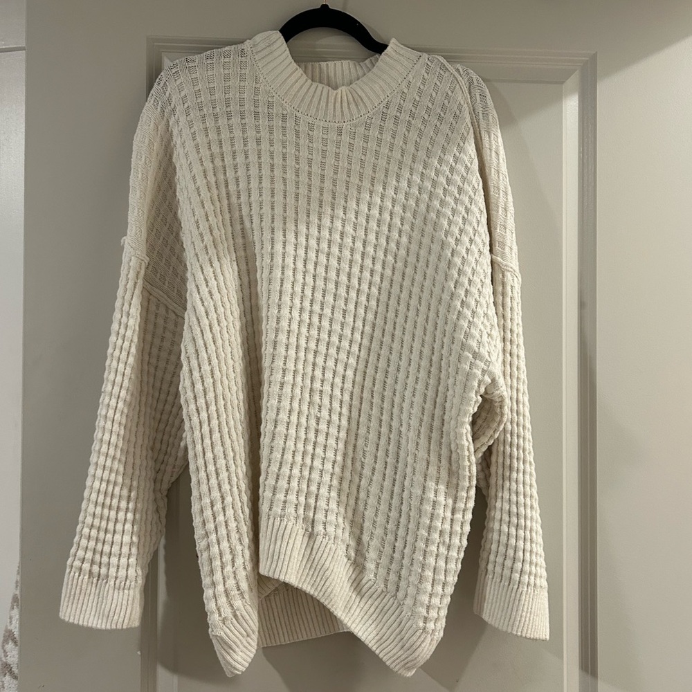 BDG Cream Waffle Knit Mock Neck Sweater
